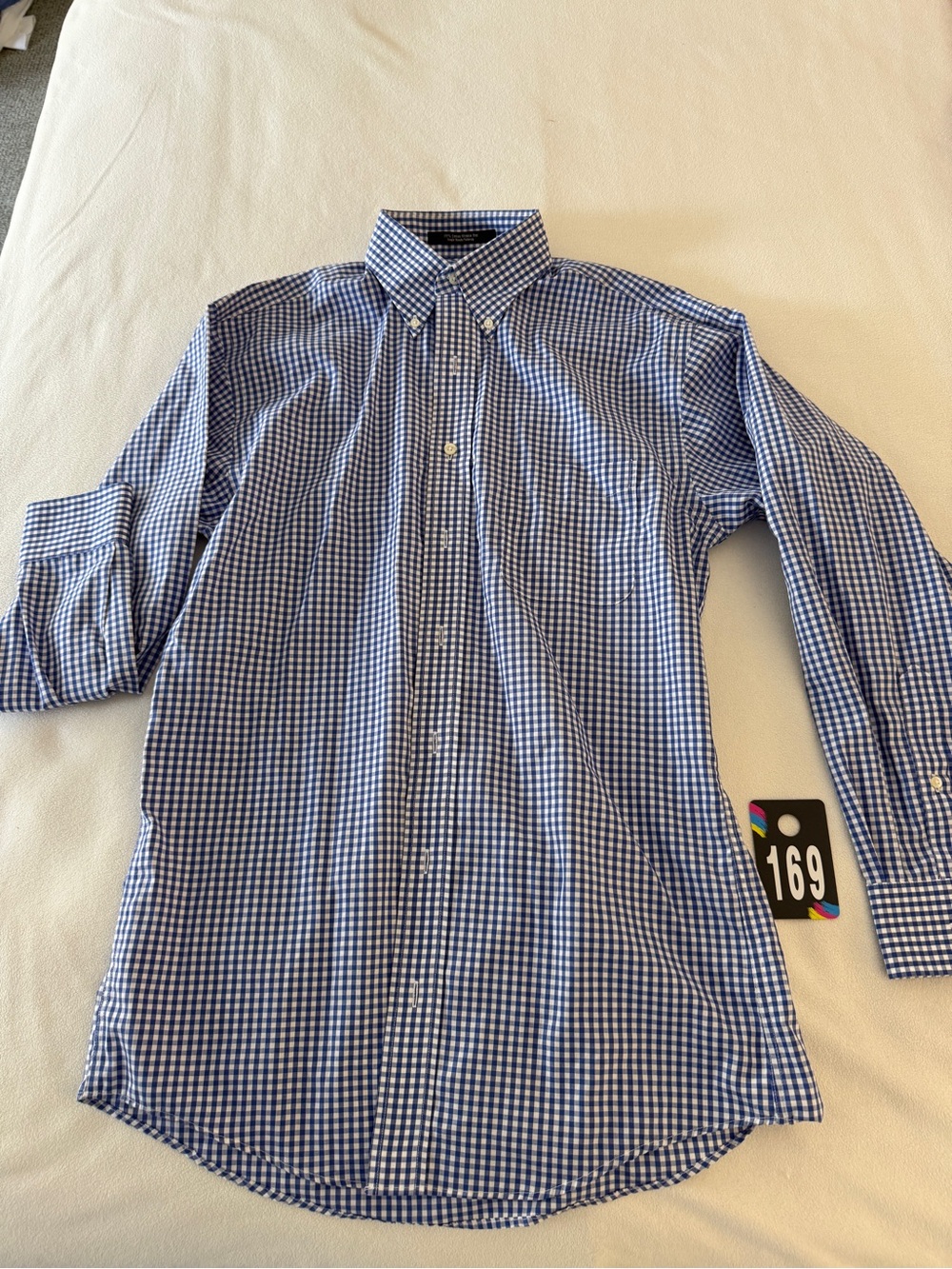 J. Peterman Navy and White Gingham Button-Down Shirt